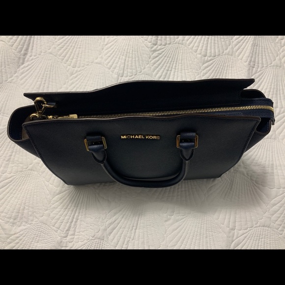 Selma Medium Saffiano Leather Satchel (Navy Blue) - Picture 5 of 10